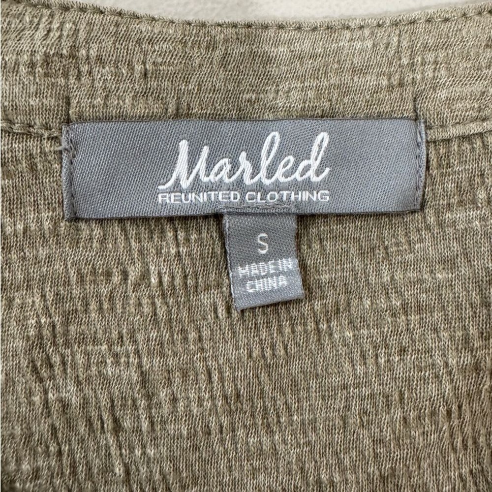 Marled Button Up Tie Front Shirt Womens S Beige Crinkle Waffle Stretch Roll Tab - Picture 7 of 9
